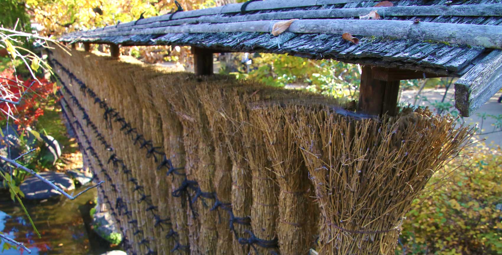 Fence of bundled young bamboo stems, Himeji.