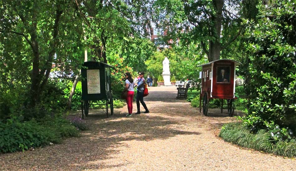 Chelsea Physic Garden - overlooked by benefactor's statue, Sir Hans Sloane