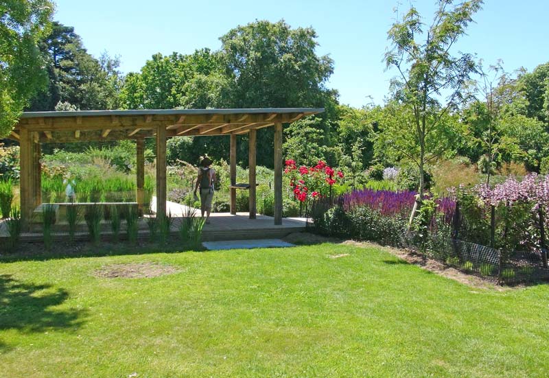 Half way along the Centenary Border a new Pavillion over a sheltered place to enjoy the flowers - Sir Harold Hillier Gardens